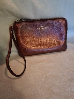 Coach Metallic Copper/Burgandy Wristlet